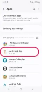 Finding the Acticheck app in 'Apps'.