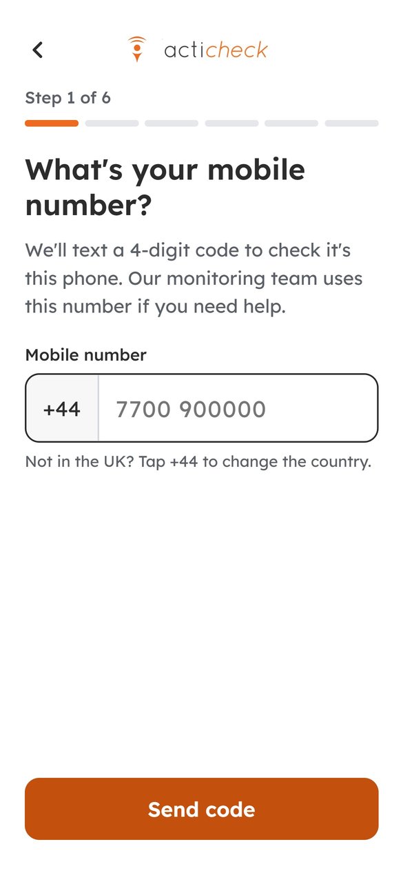 Step 1: entering your mobile number, with +44 for the UK