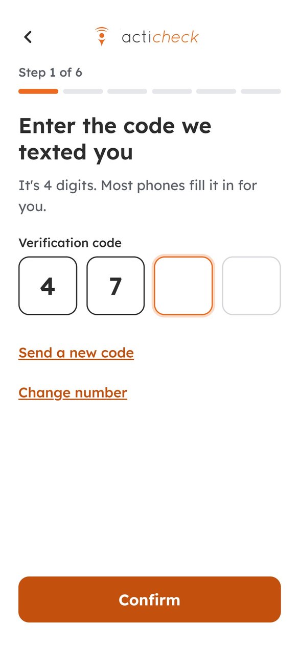 Step 1: entering the four-digit code sent by text