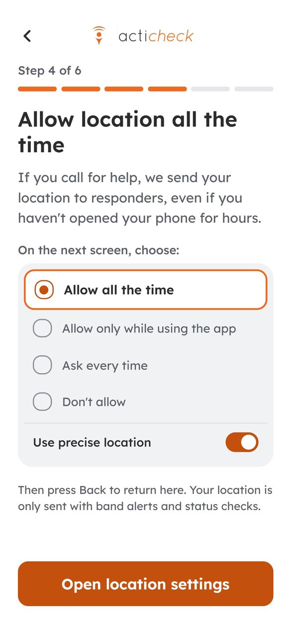 Step 4: choosing Allow all the time on the location settings page
